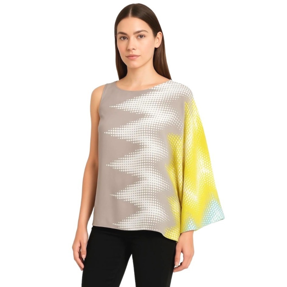 Guess By Marciano Asymmetrical Blouse Multicolor Abstract Draped Top XS